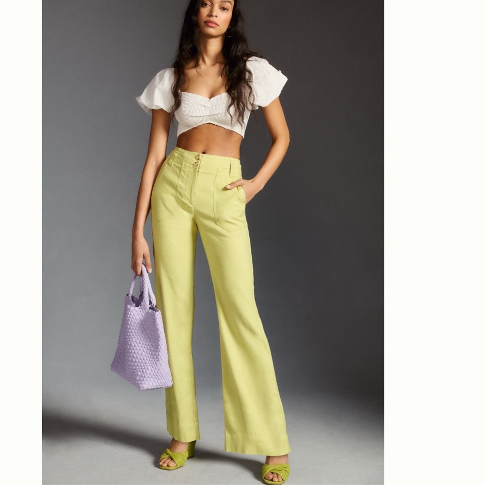 NWT Anthropologie Maeve The Naomi Linen Wide-Leg Flare Pants - Picture 8 of 13